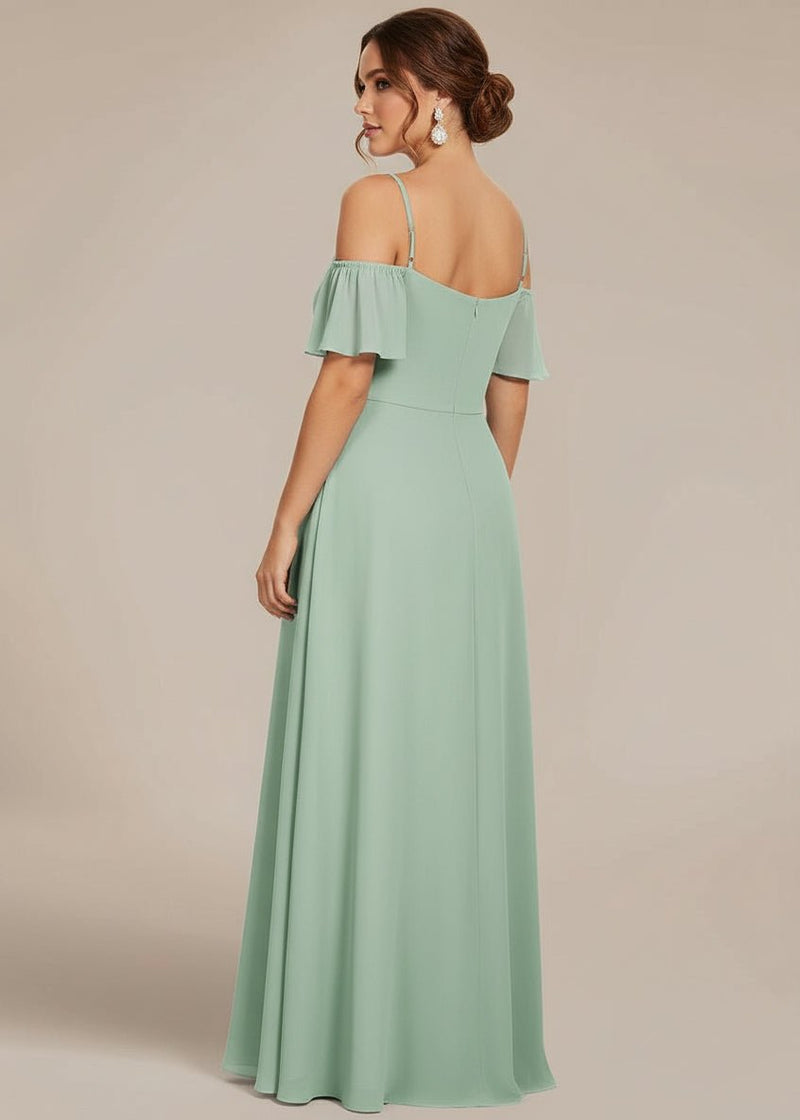 Light Sage Cold Shoulder Bridesmaid Dress, Size 16