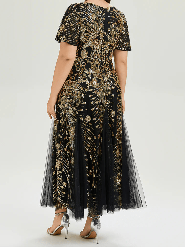 Gina Black & Gold Sequin Occasions Dress – Plus Size 30 Formal Gown