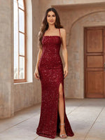 Gwen sequin sparkling lace up dress with split Express NZ wide - Bay Bridal and Ball Gowns