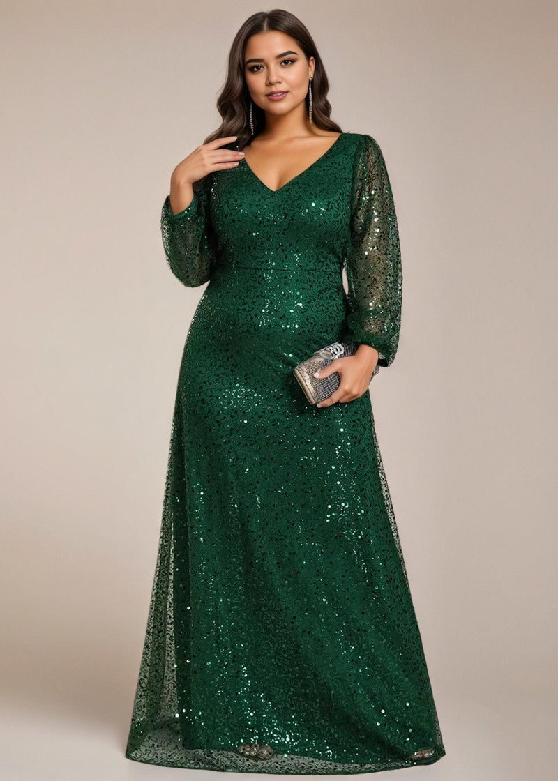 knee length dresses for ladies Balloon-Sleeve Blue Formal Gown: Ladivine CD0101 Navy / 8 main image 0