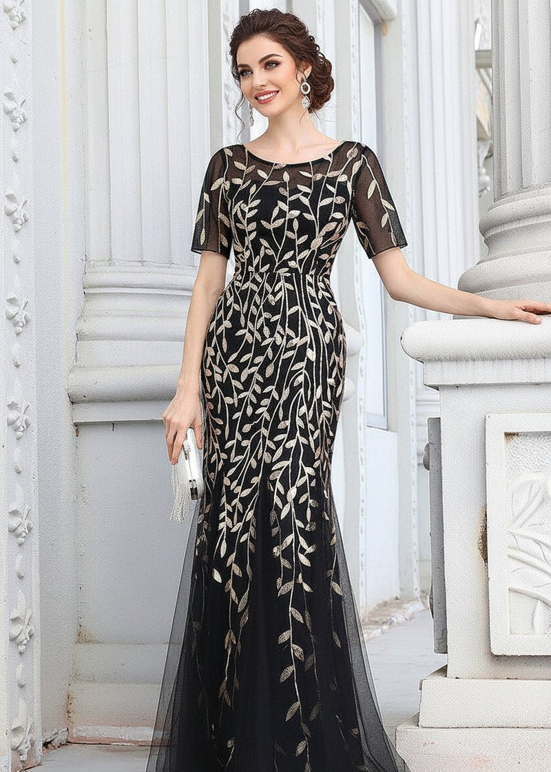 black and gold dress nz Mermaid Trumpet Floor Length Prom Dresses Evening Gown Ball Gown Formal  Dress Elegant Glittering Silky Half Sleeve Square Neck Wedding Formal  Sequined with Glitter 2026