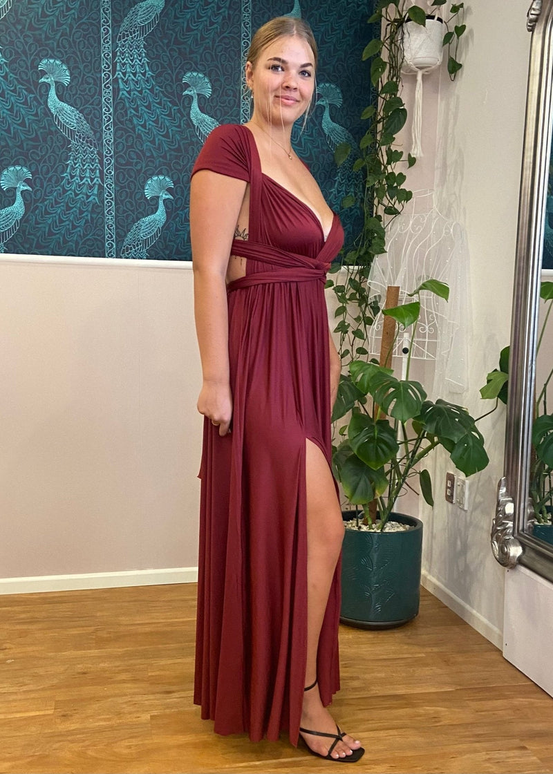 burgundy infinity dresses Burgundy bridesmaid infinity dress, wrap Convertible wedding gown for women