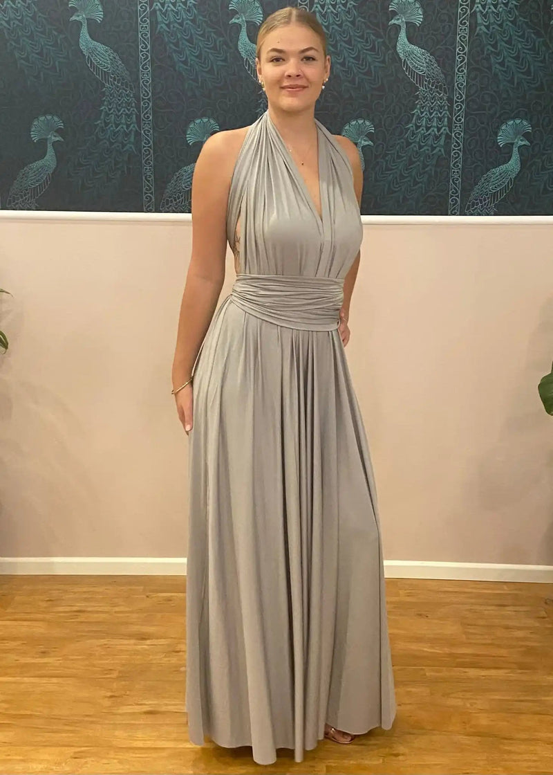 silver multiway bridesmaid dress Silver Light Grey Long Maxi Infinity Gown Convertible Formal Multiway Wrap  Bridesmaid Evening Toga Dress
