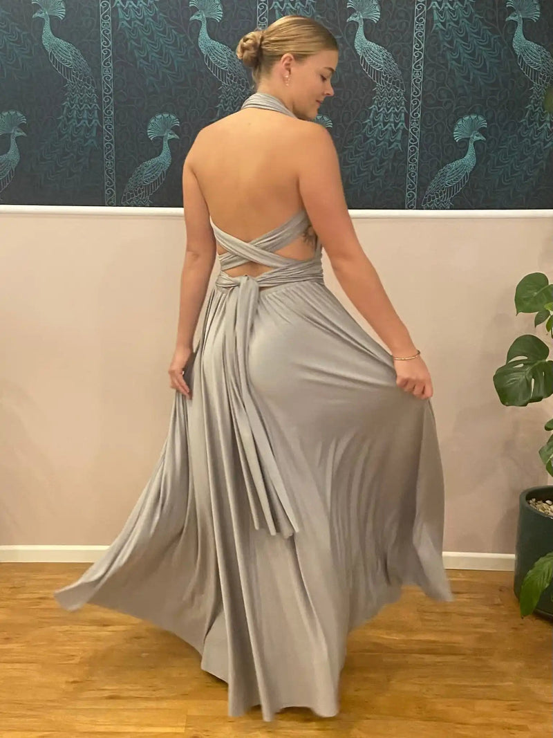 silver multiway dress 15 Ways to Wear a Convertible Maxi Dress [With Photos]