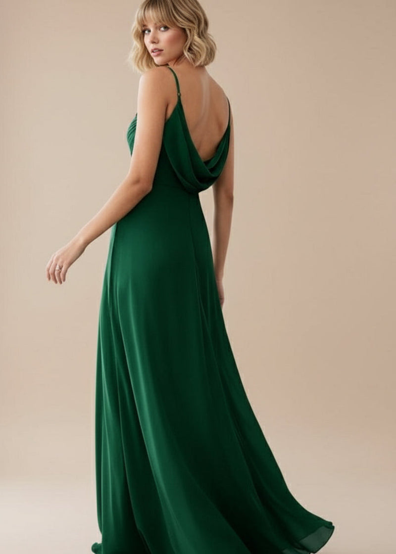 Malika Emerald Cowl Back Bridesmaid Dress Elegant Sophistication