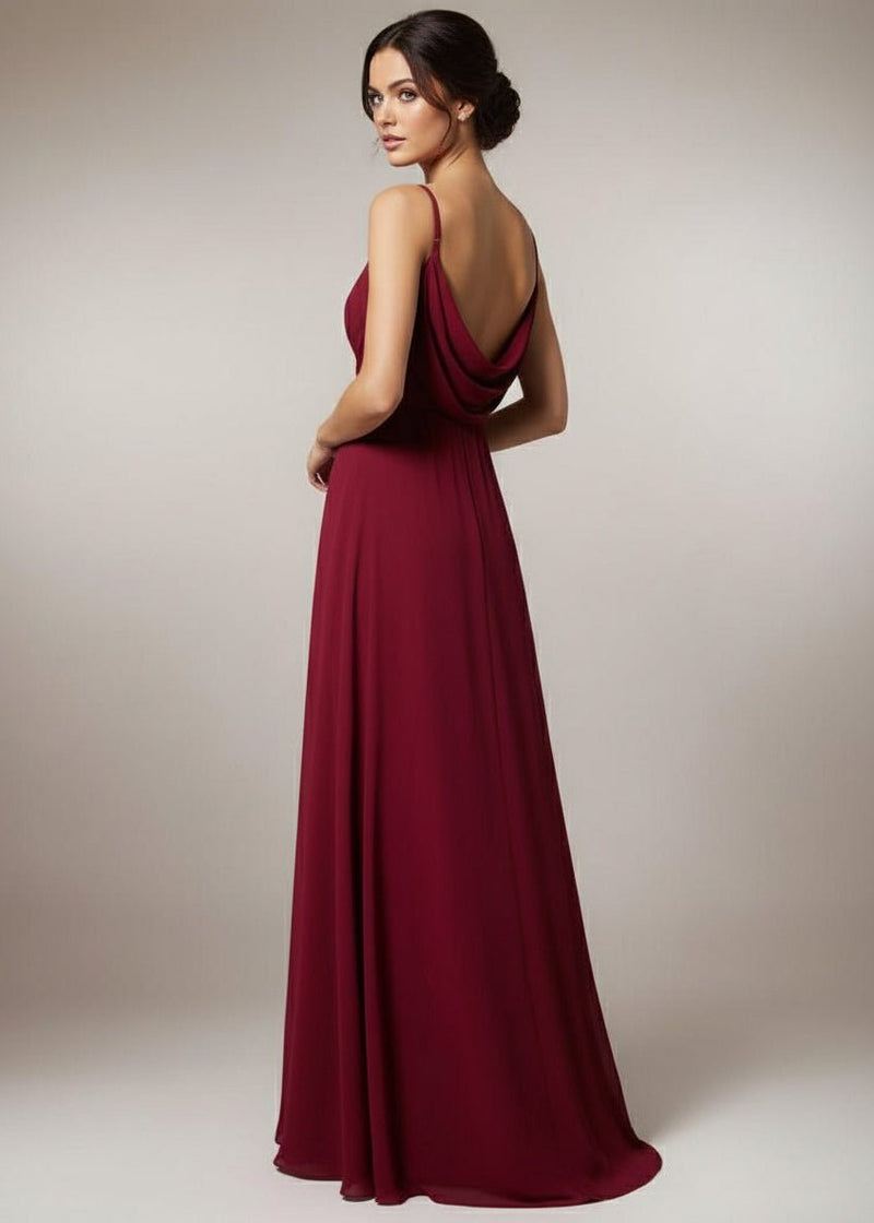 Malika Cross Front Cowl Back Burgundy Dress