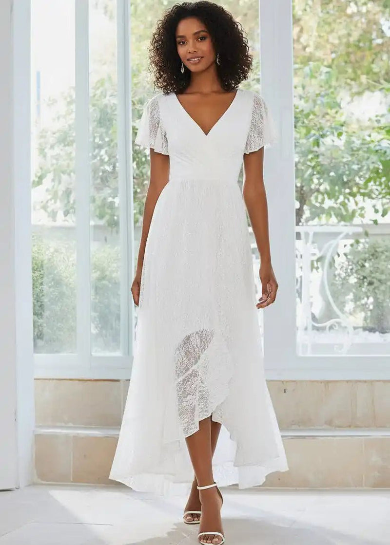 white lace dress nz Patty lace high low wedding dress in white