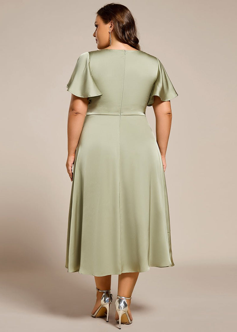 Rebecca light olive satin dress with sleeve s8 Rebecca light olive satin dress with sleeve s8