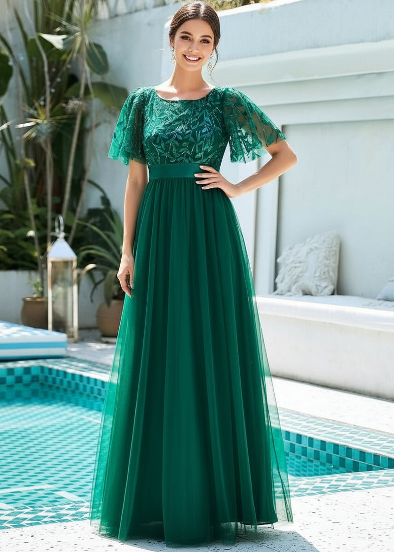 Evening Ball Occasion Dress with Tulle and Sequins Evening Ball Occasion Dress with Tulle and Sequins