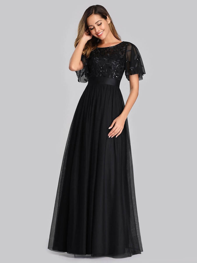 Georgia flutter sleeve leaf patterned tulle bridesmaid dress darker colors - Bay Bridal and Ball Gowns