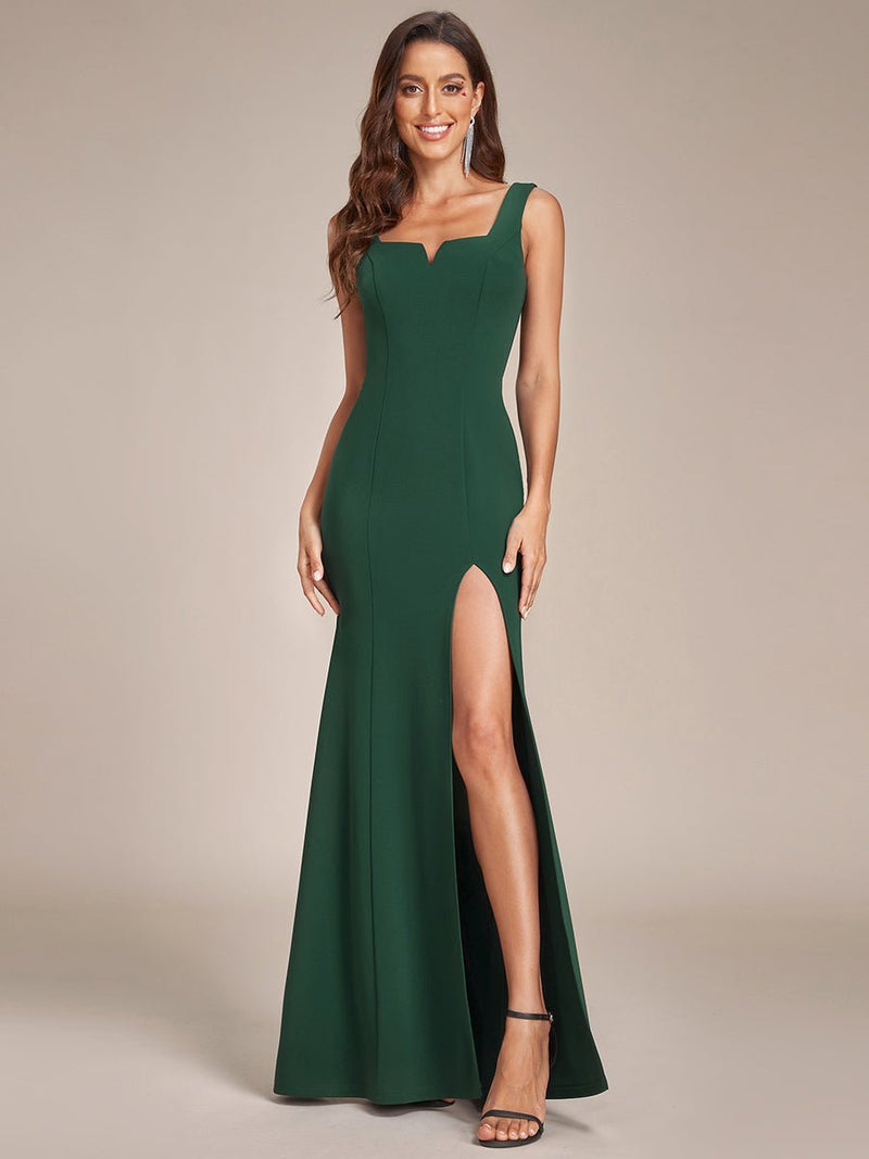 Dana square neck ball dress with high split in Ever Green s8-10 Express NZ wide - Bay Bridal and Ball Gowns