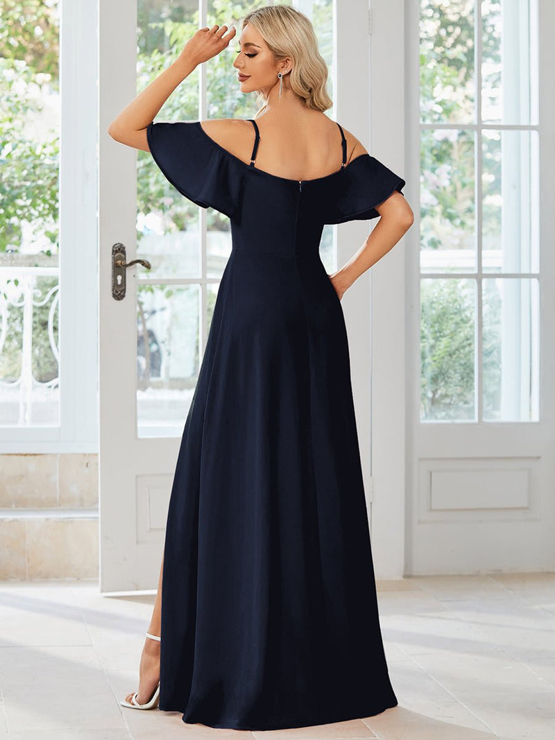 Diamond navy drop sleeve ball dress with split Express NZ wide - Bay Bridal and Ball Gowns