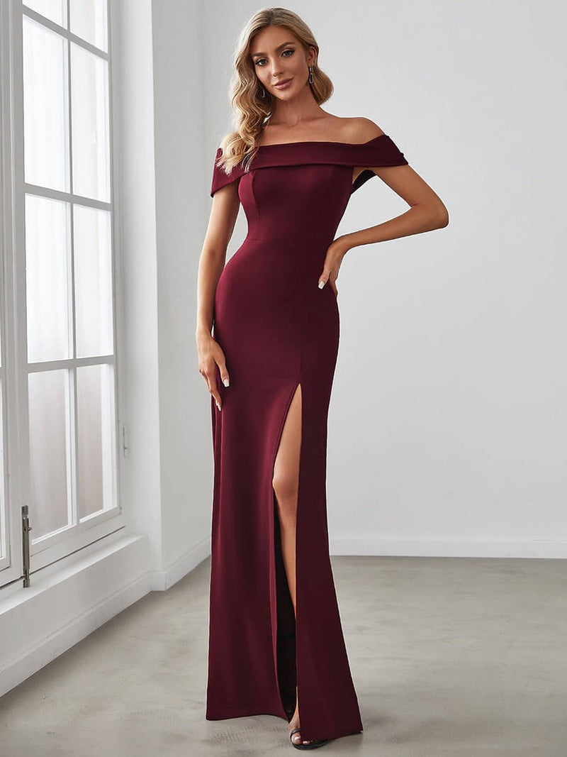 Eileen off shoulder full length Formal gown or bridesmaid dress - Bay Bridal and Ball Gowns