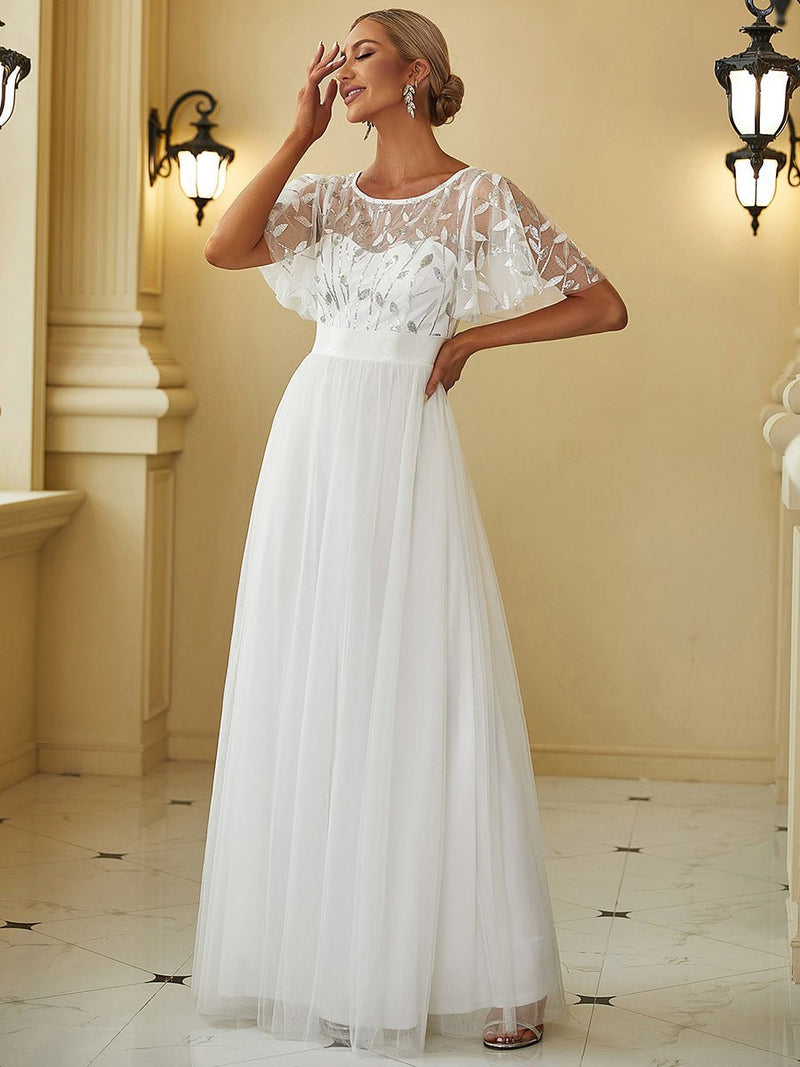 Alma Flutter Sleeve Tulle Wedding Gown in Ivory - Bay Bridal