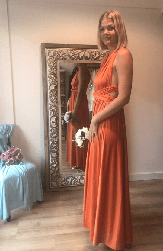 Luxe Rust Convertible Infinity bridesmaid dress - Bay Bridal and Ball Gowns