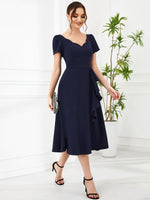 Miranda classic tea length mother of the bride dress in Navy Express NZ wide - Bay Bridal and Ball Gowns