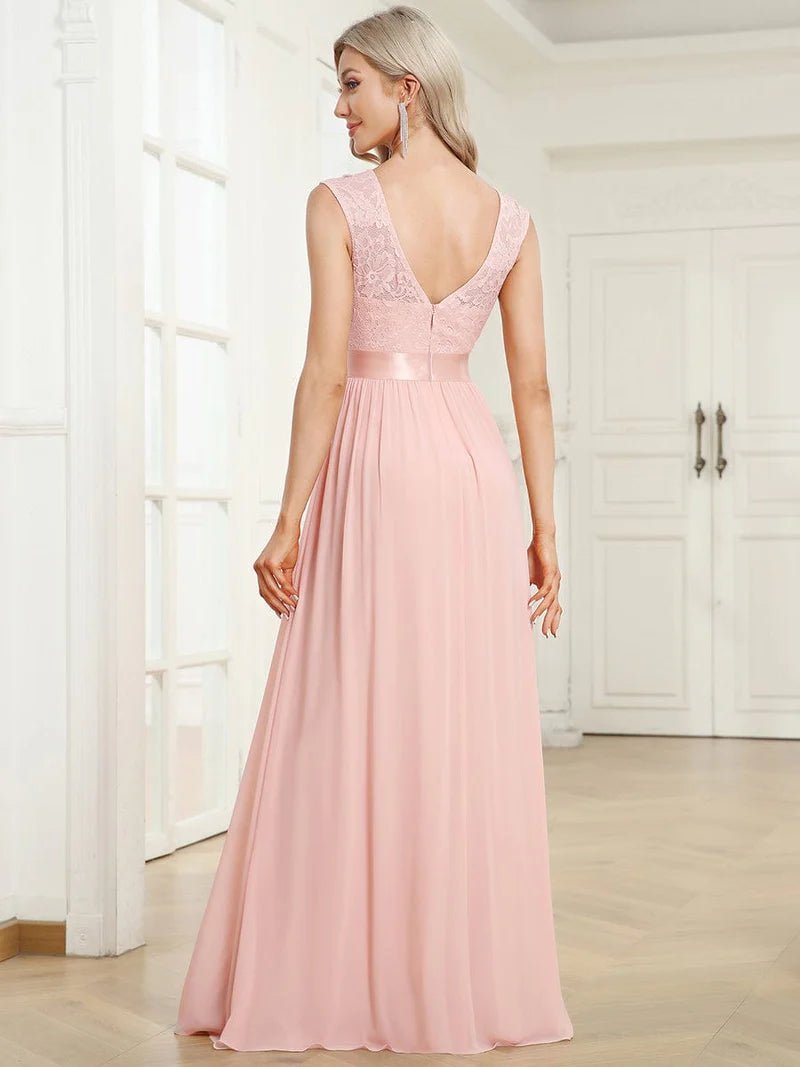 Sherrine chiffon round neckline sleeveless dress in lighter colors - Bay Bridal and Ball Gowns
