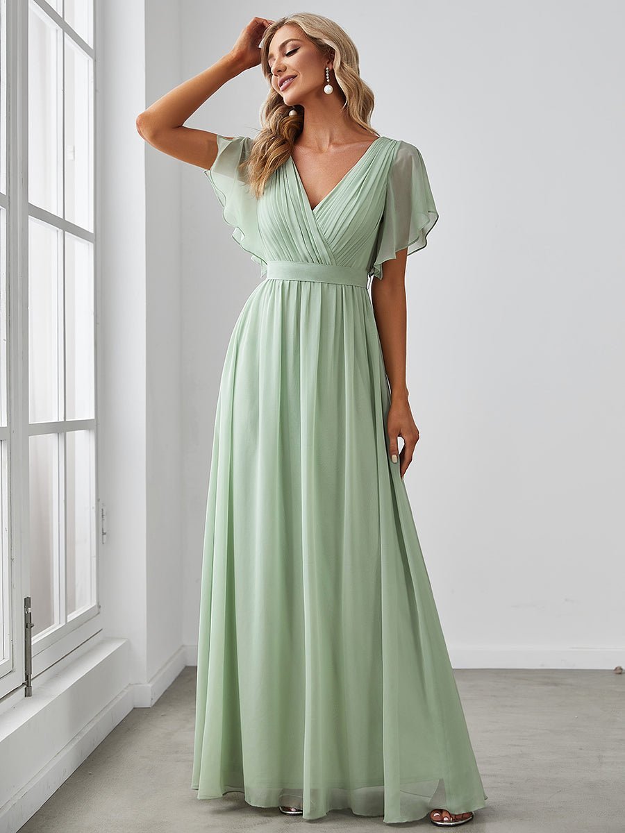 Tia chiffon bridesmaid dress in light sage green size Express NZ wide - Bay Bridal and Ball Gowns
