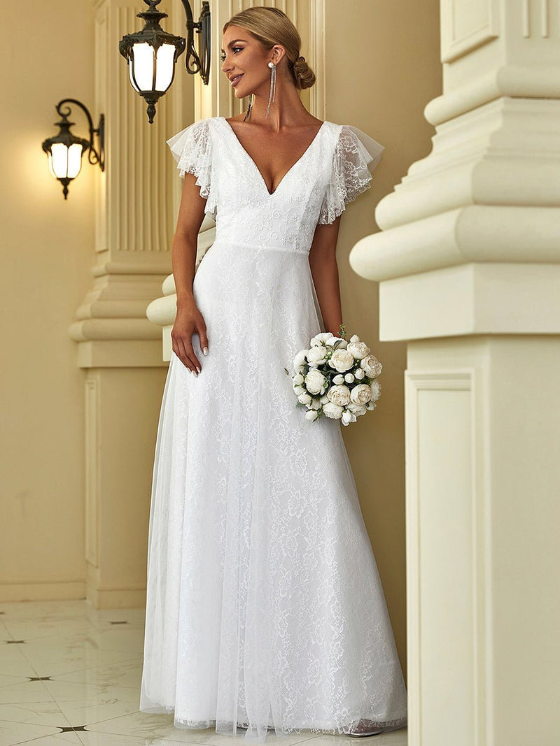 Lacy V Neck Wedding Dress Tiana Ivory Lace Tulle Wedding Dress