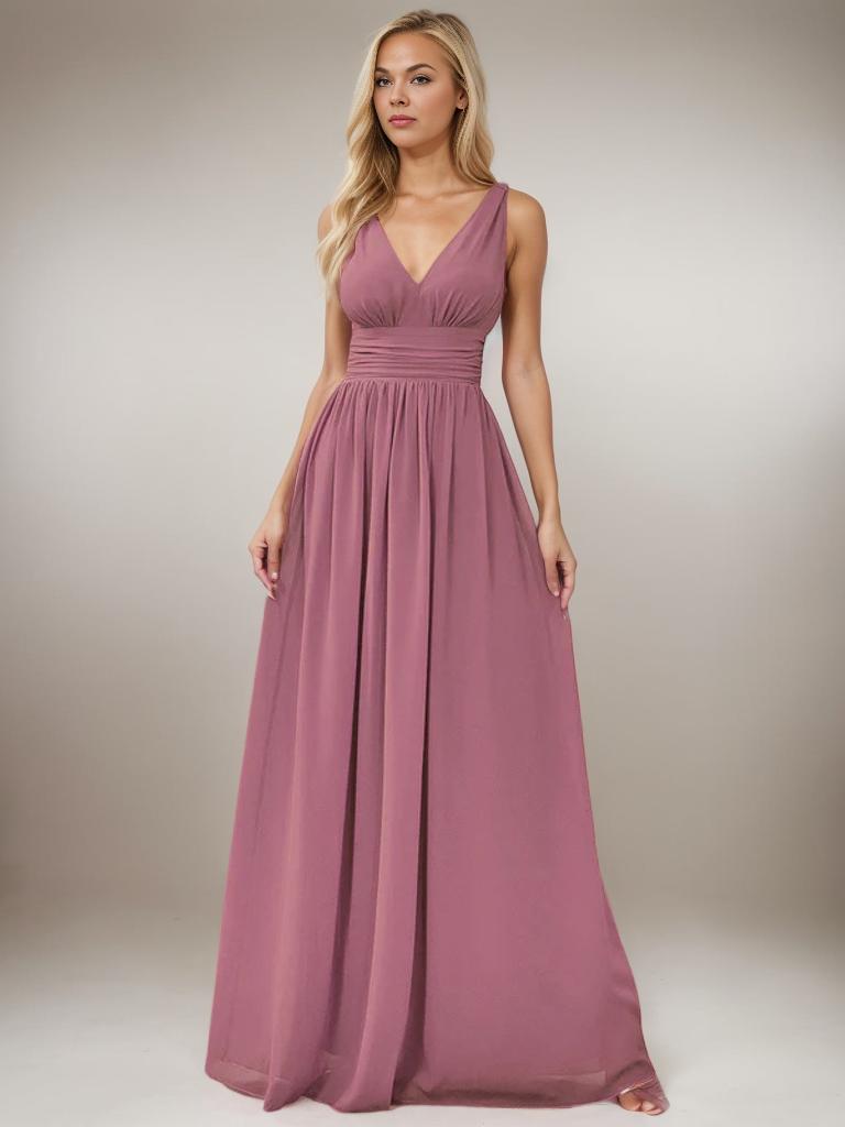 Veda Plus Size V neck and back classic chiffon bridesmaid dress