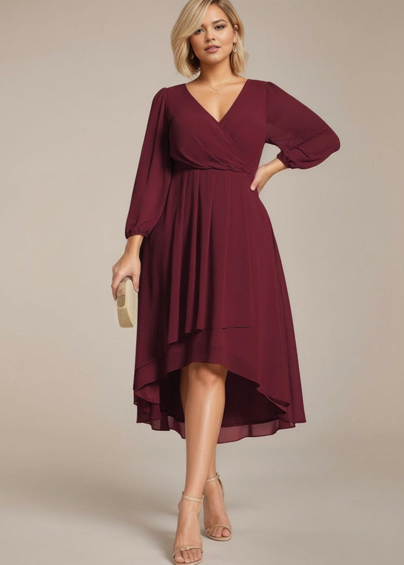 Mother of the bride dress in burgundy, front shot of older lady in the dress, Bay Bridal and Ball Gowns