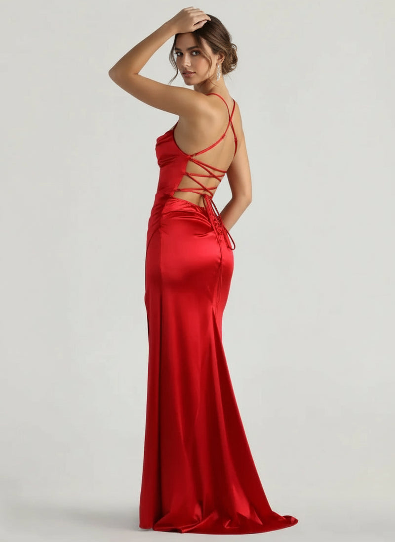 Aimee Red Ball Dress Satin with Lace Up Express NZ Wide