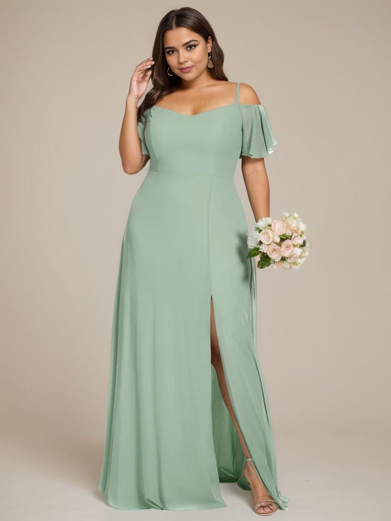 Aurora cold shoulder bridesmaid dress with split