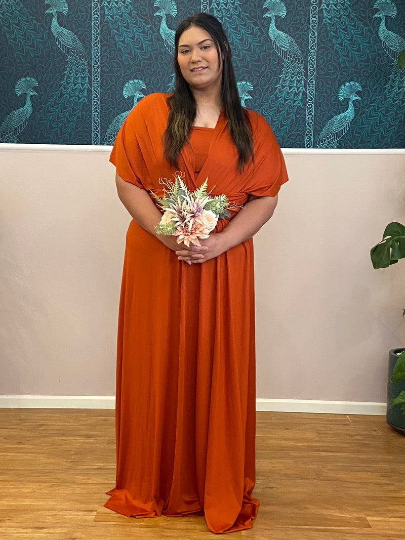 Burnt Orange Infinity bridesmaid dress Express NZ wide