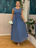 Allanah cap sleeve lace and chiffon dress dusky navy Express NZ wide Bay Bridal and Ball Gowns