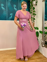 Billie flutter sleeve chiffon bridesmaid dress in dusky rose Express NZ wide Bay Bridal and Ball Gowns