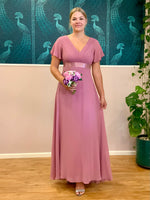 Billie flutter sleeve chiffon bridesmaid dress in dusky rose Express NZ wide Bay Bridal and Ball Gowns