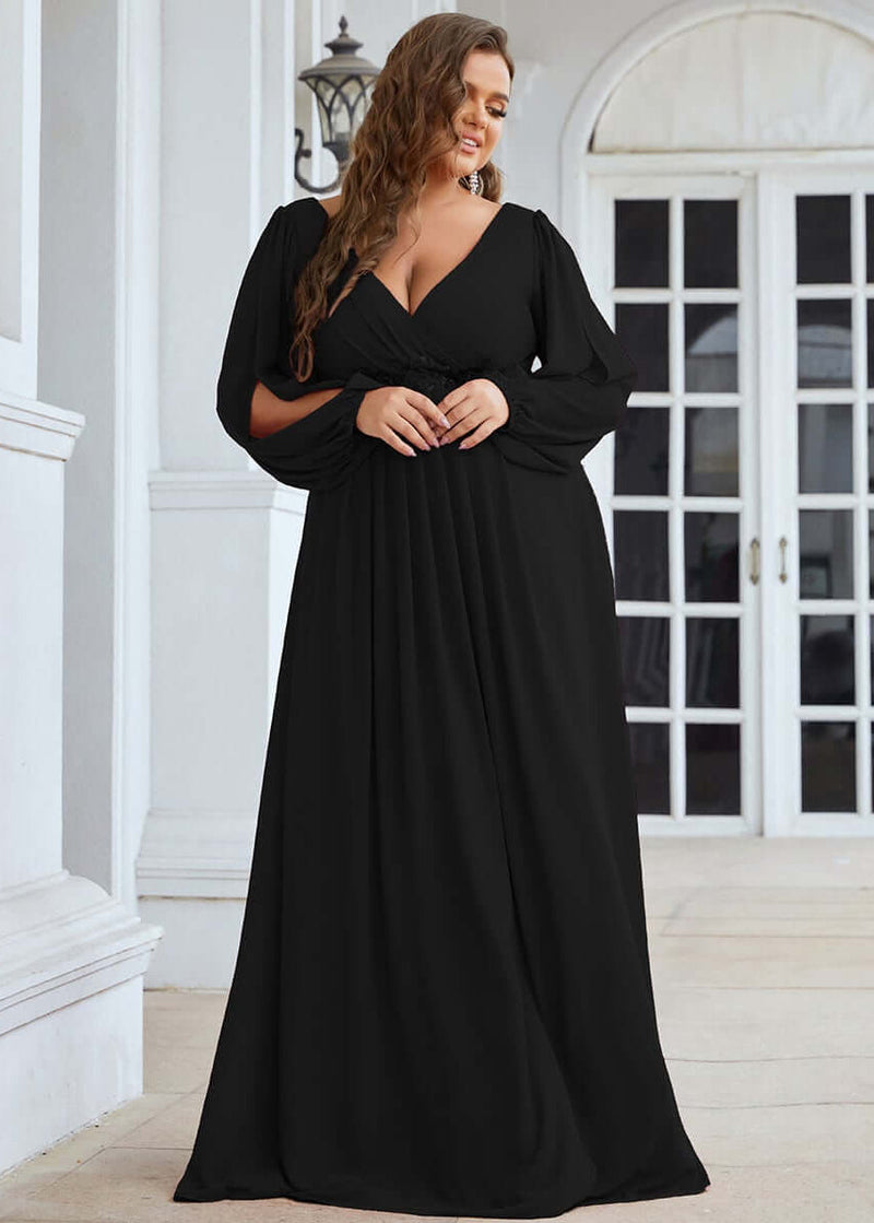 long sleeve ball dresses nz Long Beaded A-Line Formal Dress with Long Sleeves Smoky Blue / 10