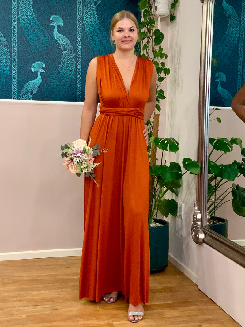 Burnt Orange Infinity bridesmaid dress Express NZ wide