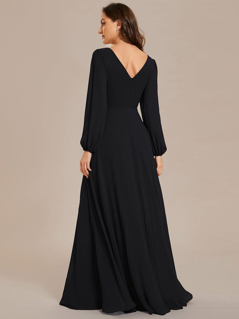 Tabitha long sleeved A - Line chiffon evening gown - Bay Bridal and Ball Gowns