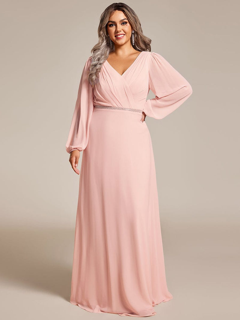 Tabitha long sleeved A - Line chiffon evening gown - Bay Bridal and Ball Gowns