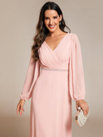 Tabitha long sleeved A - Line chiffon evening gown - Bay Bridal and Ball Gowns