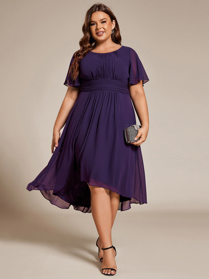 Lyra Plus Size fancy chiffon dress with sleeves and high neck - Bay Bridal and Ball Gowns