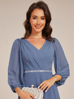 Stacey Dusky Navy Short Length Gown with Sleeves s12 Express NZ wide