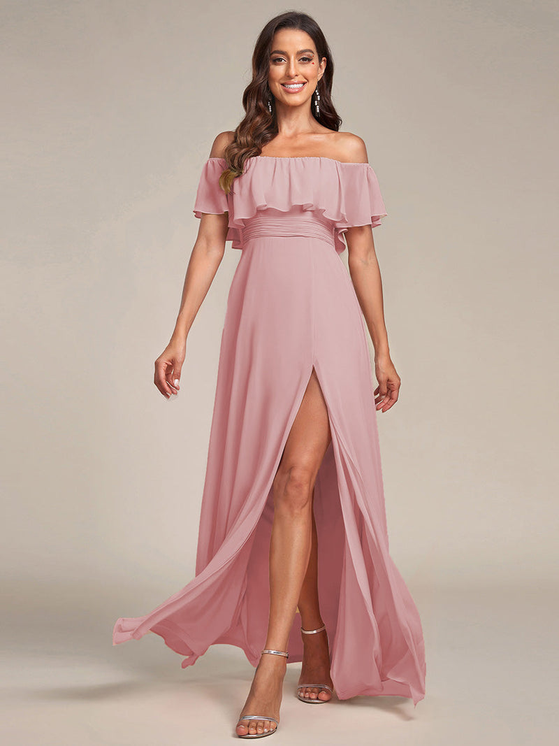 Angelina off shoulder bridesmaid dress with split