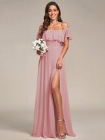 Angelina off shoulder bridesmaid dress with split