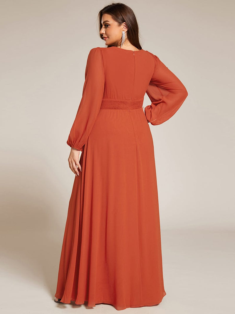 Rachel Plus Size boat neck full sleeve evening or bridesmaid gown