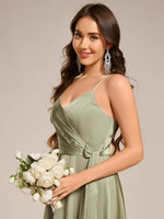 Color=Sage Green | Elegant Floor-Length Spaghetti Straps Split Satin Bridesmaid Dress with Streamer-Sage Green 10