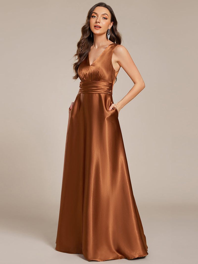 Heidi A line satin Copper wedding gown with pockets