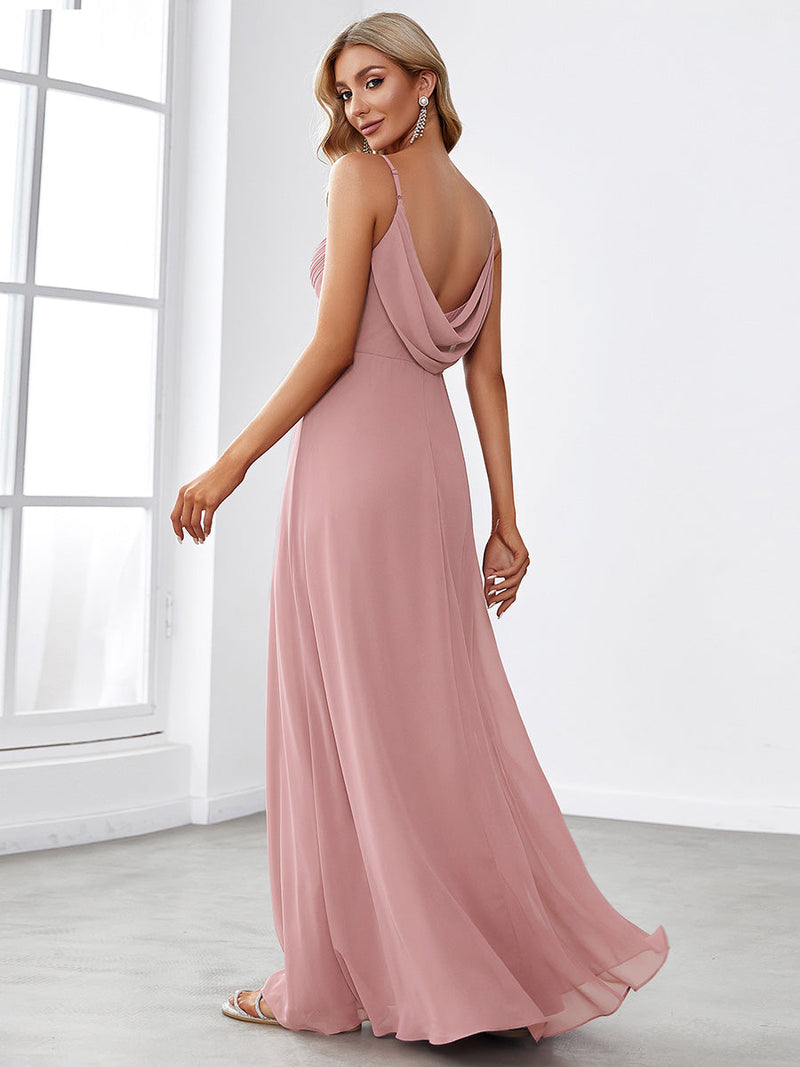 Malika elegant cross front cowl back bridesmaid dress