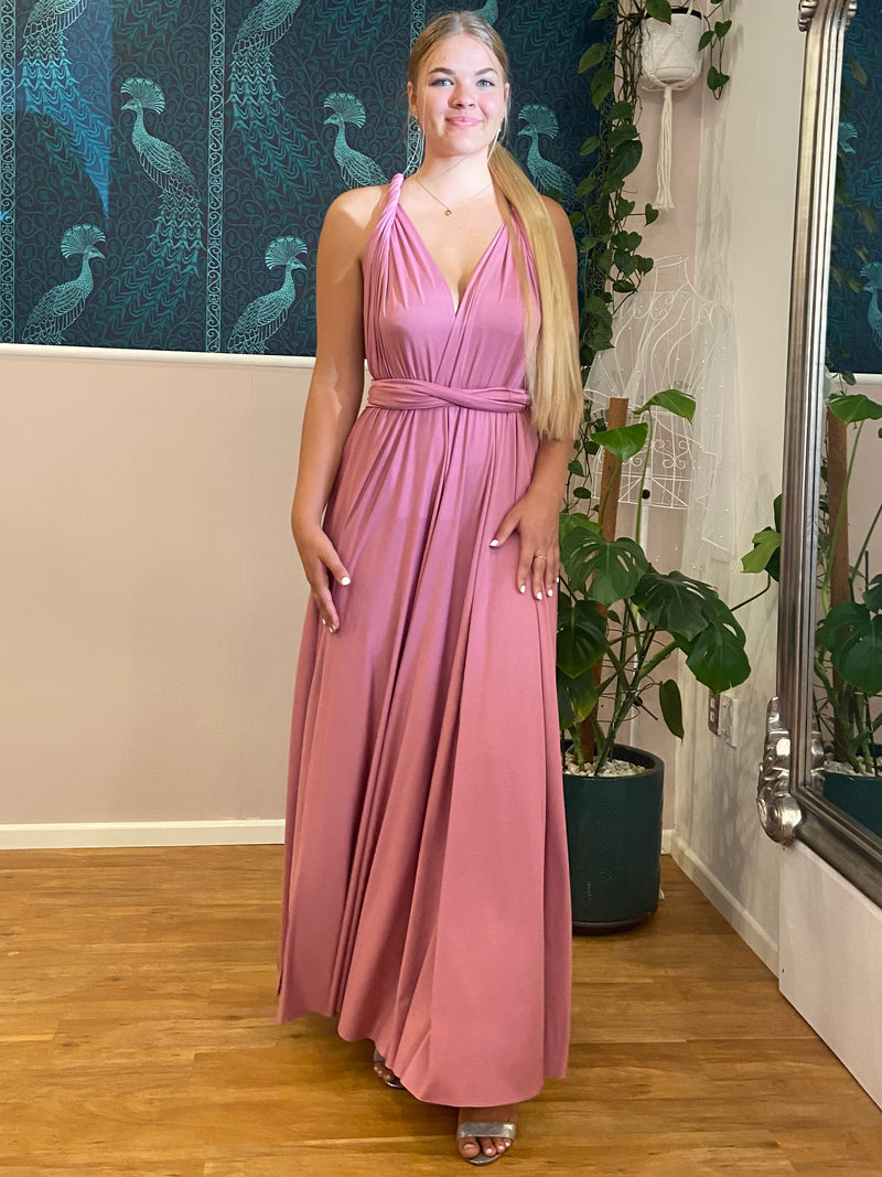 Luxe Dusky Rose Convertible Infinity dress with split Express NZ wide