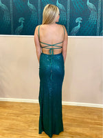 Hillary sequin strappy back ball dress in emerald Express NZ wide Bay Bridal and Ball Gowns