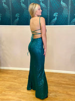 Hillary sequin strappy back ball dress in emerald Express NZ wide Bay Bridal and Ball Gowns