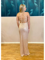 Hillary sequin strappy back school ball dress in silver/beige Express NZ wide Bay Bridal and Ball Gowns
