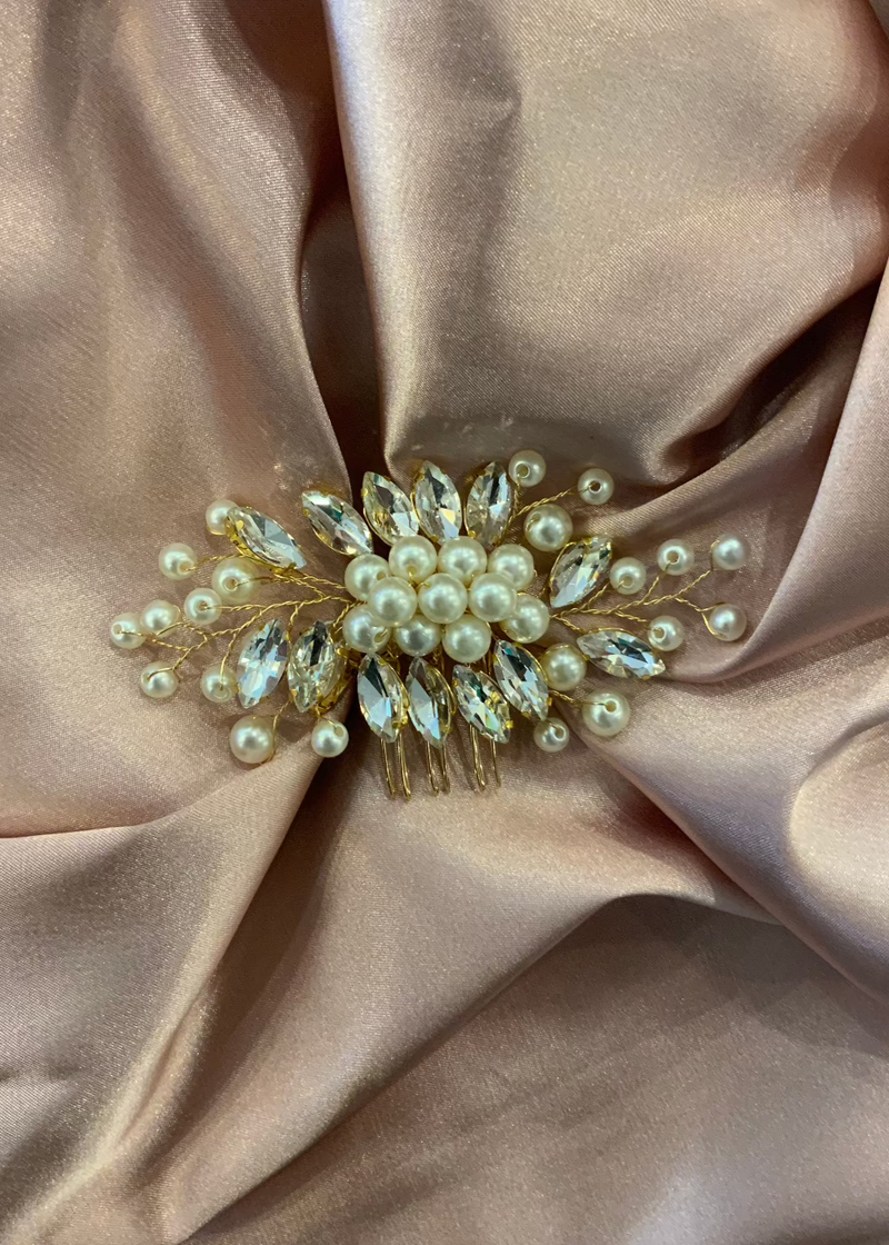 Pearl and Diamante Gold Hair Comb Express NZ Wide