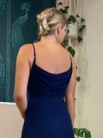 Malika elegant cross front cowl back dress in navy Express NZ wide Bay Bridal and Ball Gowns
